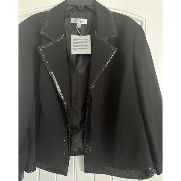 Kasper Women's Plus Size Sequin Tipped Open-Front Blazer Topper Jacket Black 22W - Picture 5 of 10